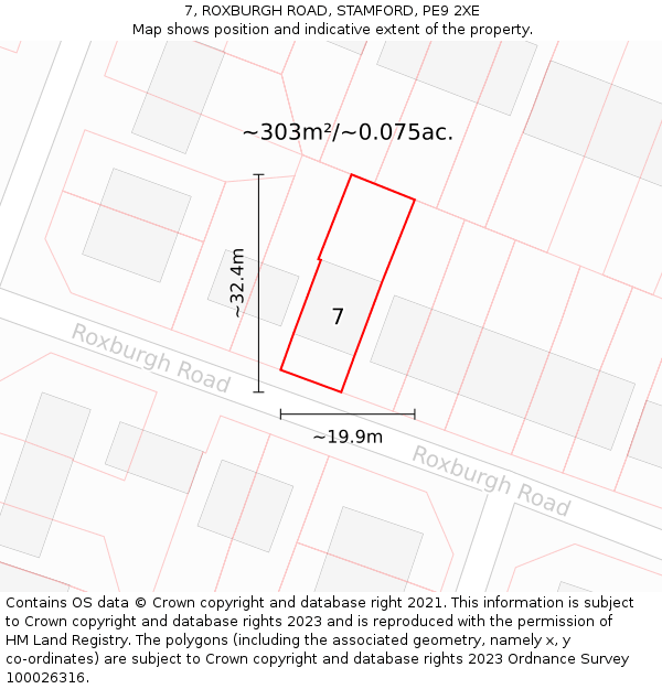 7, ROXBURGH ROAD, STAMFORD, PE9 2XE: Plot and title map