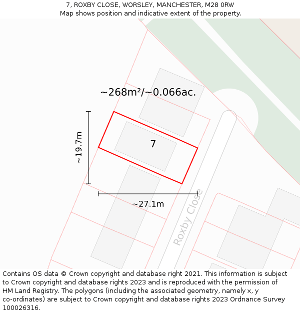 7, ROXBY CLOSE, WORSLEY, MANCHESTER, M28 0RW: Plot and title map