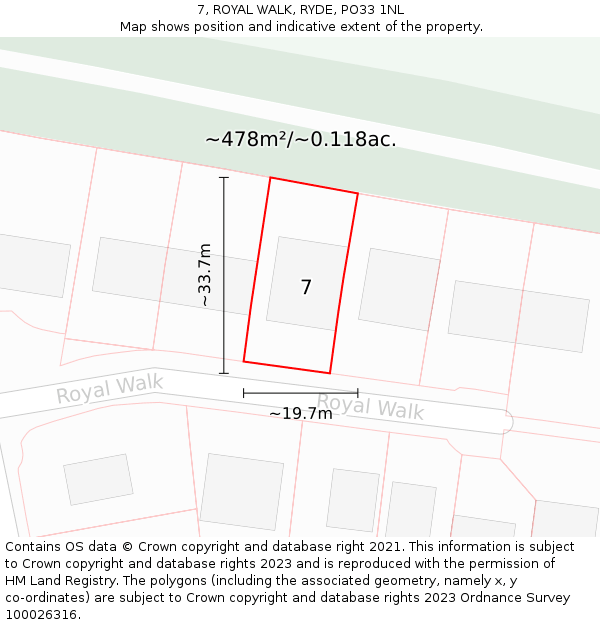 7, ROYAL WALK, RYDE, PO33 1NL: Plot and title map