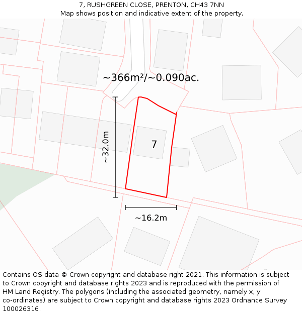 7, RUSHGREEN CLOSE, PRENTON, CH43 7NN: Plot and title map