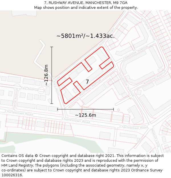 7, RUSHWAY AVENUE, MANCHESTER, M9 7GA: Plot and title map