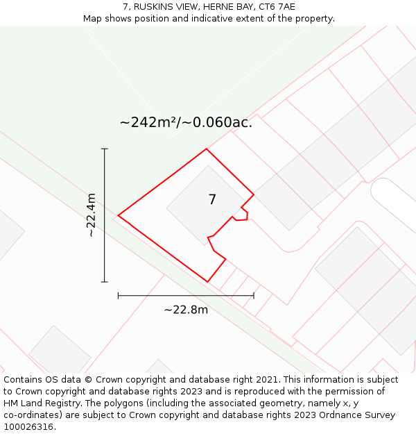 7, RUSKINS VIEW, HERNE BAY, CT6 7AE: Plot and title map