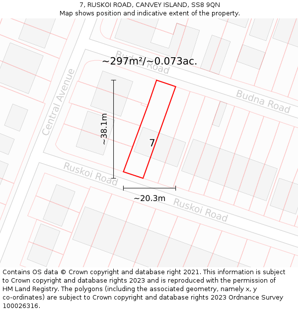 7, RUSKOI ROAD, CANVEY ISLAND, SS8 9QN: Plot and title map