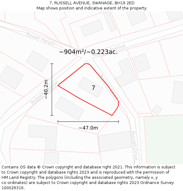 7, RUSSELL AVENUE, SWANAGE, BH19 2ED: Plot and title map