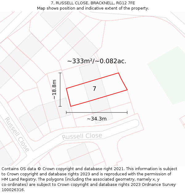 7, RUSSELL CLOSE, BRACKNELL, RG12 7FE: Plot and title map