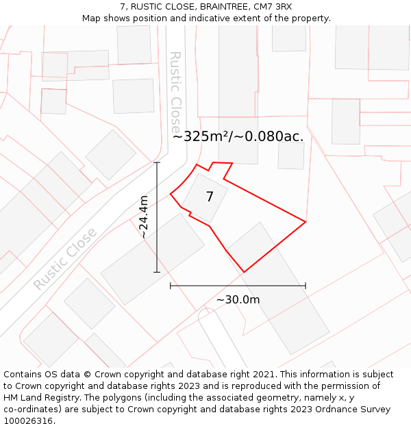 7, RUSTIC CLOSE, BRAINTREE, CM7 3RX: Plot and title map