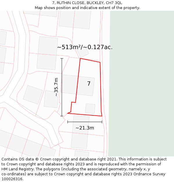 7, RUTHIN CLOSE, BUCKLEY, CH7 3QL: Plot and title map