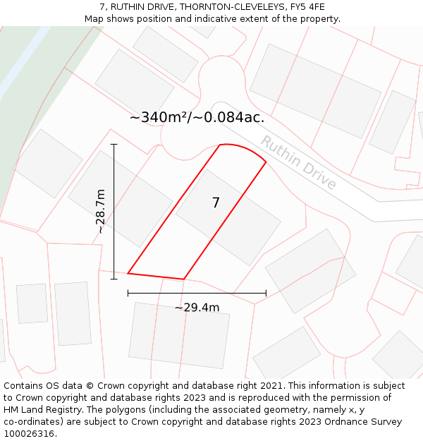 7, RUTHIN DRIVE, THORNTON-CLEVELEYS, FY5 4FE: Plot and title map