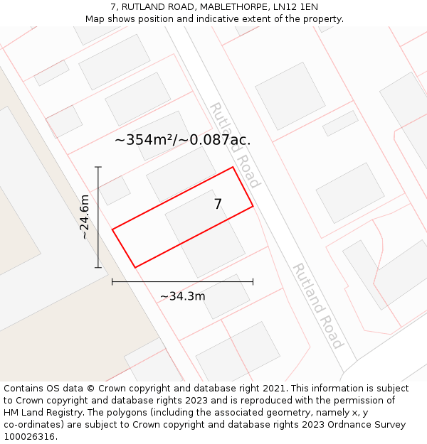 7, RUTLAND ROAD, MABLETHORPE, LN12 1EN: Plot and title map