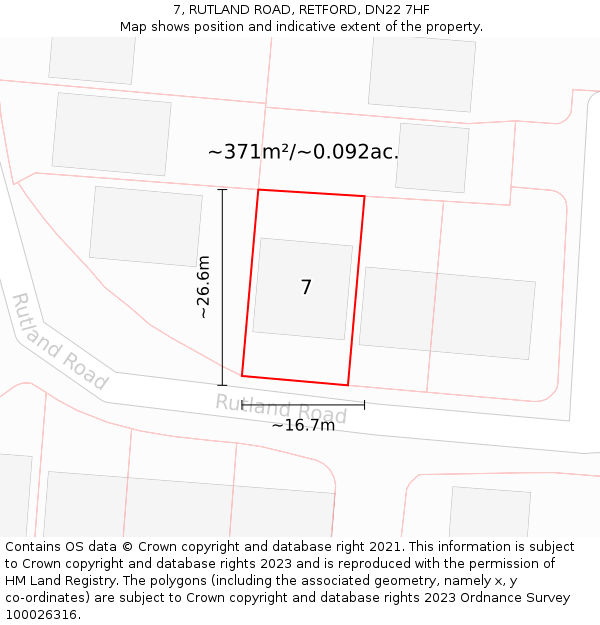 7, RUTLAND ROAD, RETFORD, DN22 7HF: Plot and title map