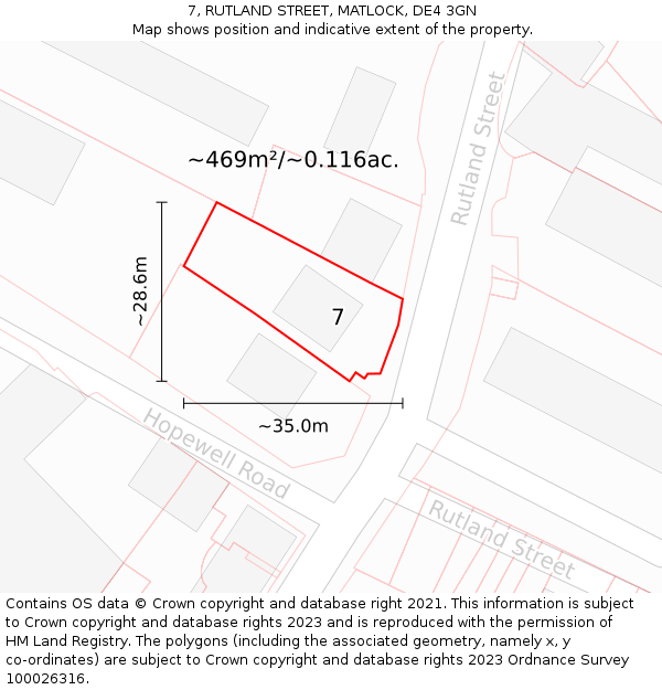 7, RUTLAND STREET, MATLOCK, DE4 3GN: Plot and title map