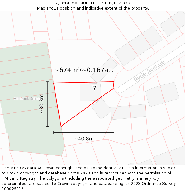 7, RYDE AVENUE, LEICESTER, LE2 3RD: Plot and title map