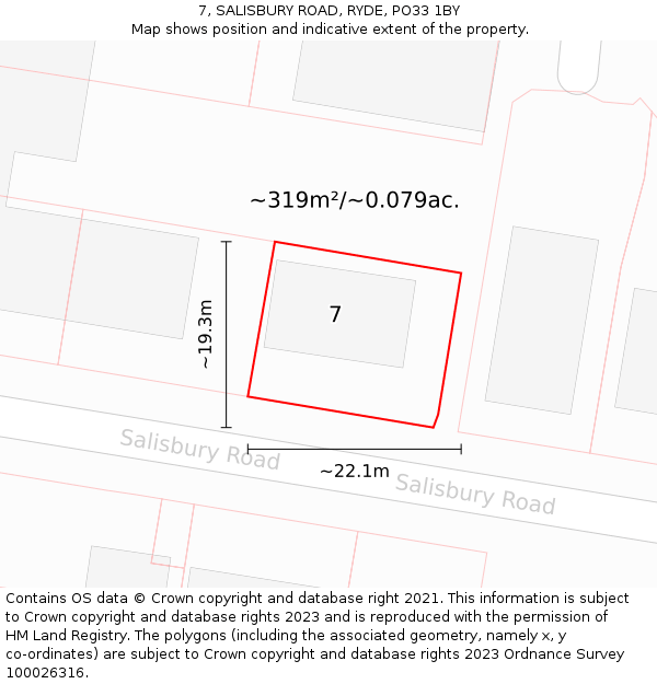 7, SALISBURY ROAD, RYDE, PO33 1BY: Plot and title map