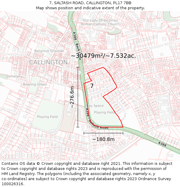 7, SALTASH ROAD, CALLINGTON, PL17 7BB: Plot and title map