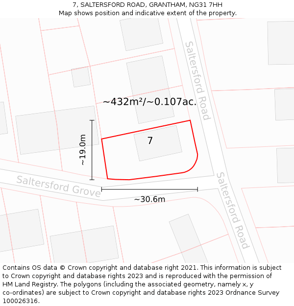 7, SALTERSFORD ROAD, GRANTHAM, NG31 7HH: Plot and title map