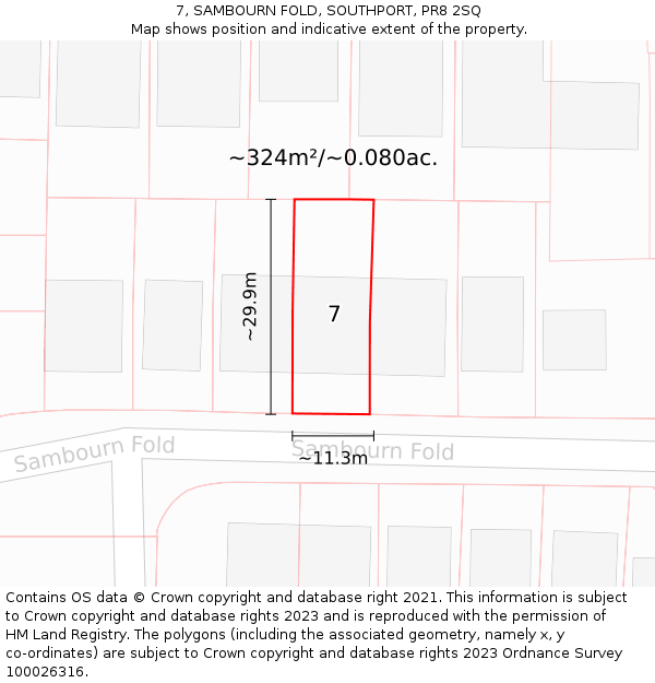7, SAMBOURN FOLD, SOUTHPORT, PR8 2SQ: Plot and title map