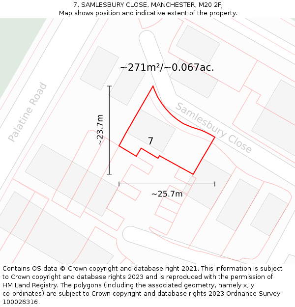 7, SAMLESBURY CLOSE, MANCHESTER, M20 2FJ: Plot and title map