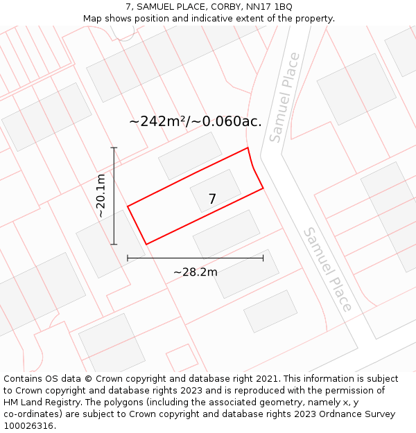 7, SAMUEL PLACE, CORBY, NN17 1BQ: Plot and title map