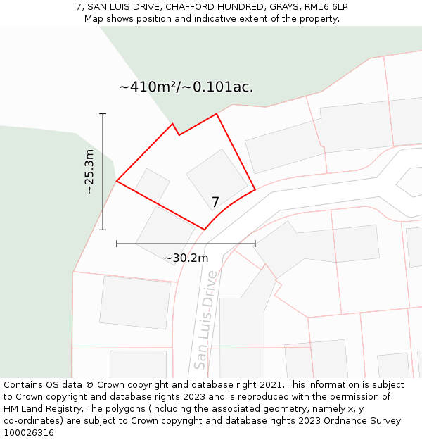 7, SAN LUIS DRIVE, CHAFFORD HUNDRED, GRAYS, RM16 6LP: Plot and title map