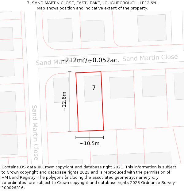 7, SAND MARTIN CLOSE, EAST LEAKE, LOUGHBOROUGH, LE12 6YL: Plot and title map