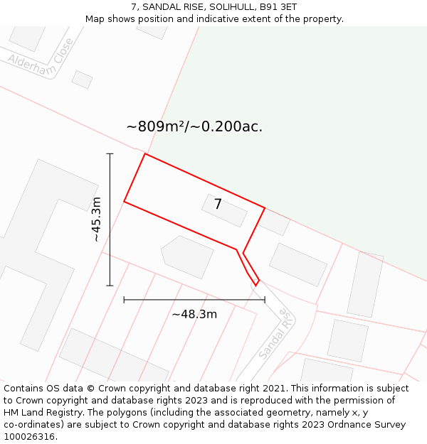 7, SANDAL RISE, SOLIHULL, B91 3ET: Plot and title map