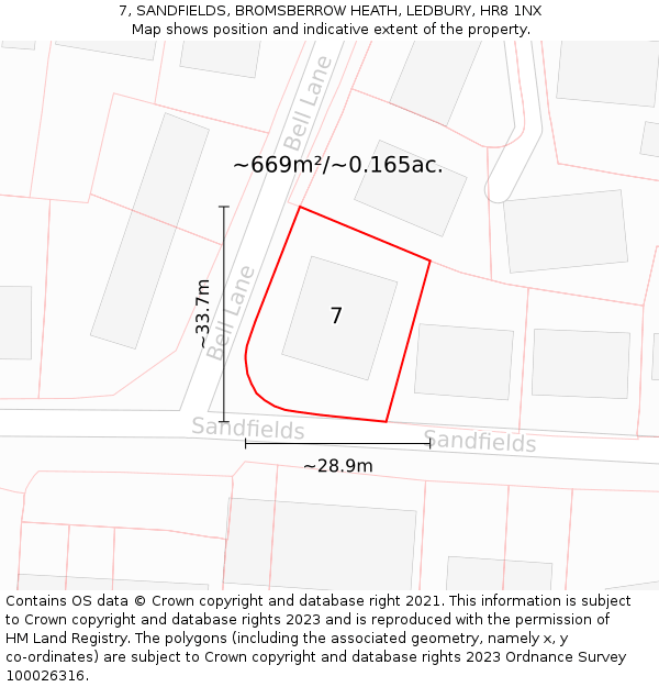 7, SANDFIELDS, BROMSBERROW HEATH, LEDBURY, HR8 1NX: Plot and title map