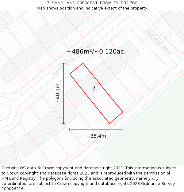 7, SANDILAND CRESCENT, BROMLEY, BR2 7DP: Plot and title map