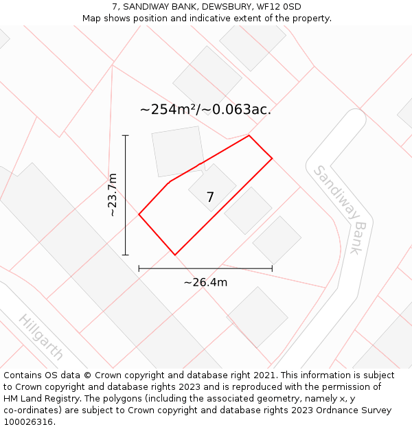 7, SANDIWAY BANK, DEWSBURY, WF12 0SD: Plot and title map