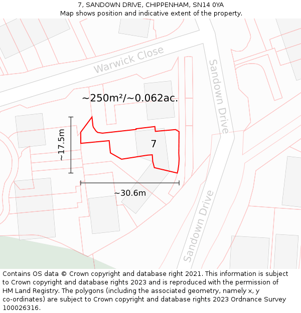 7, SANDOWN DRIVE, CHIPPENHAM, SN14 0YA: Plot and title map