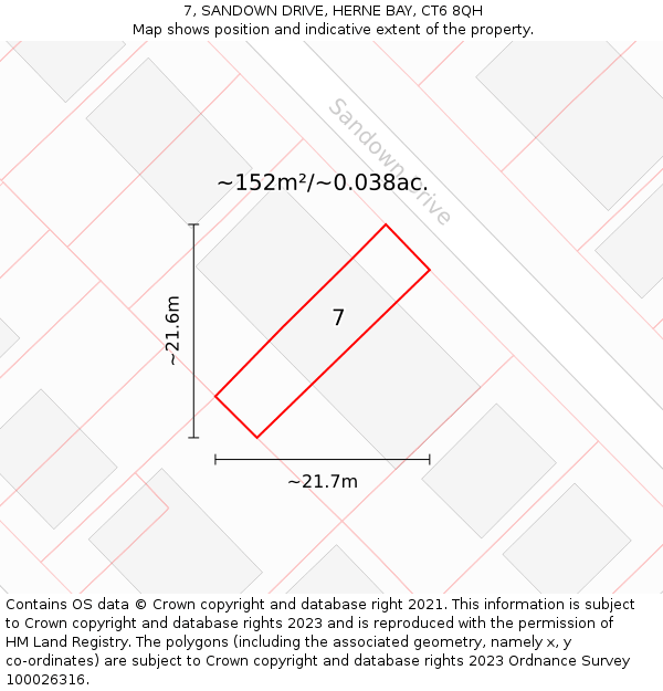 7, SANDOWN DRIVE, HERNE BAY, CT6 8QH: Plot and title map