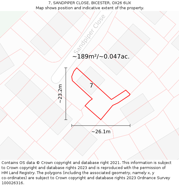 7, SANDPIPER CLOSE, BICESTER, OX26 6UX: Plot and title map