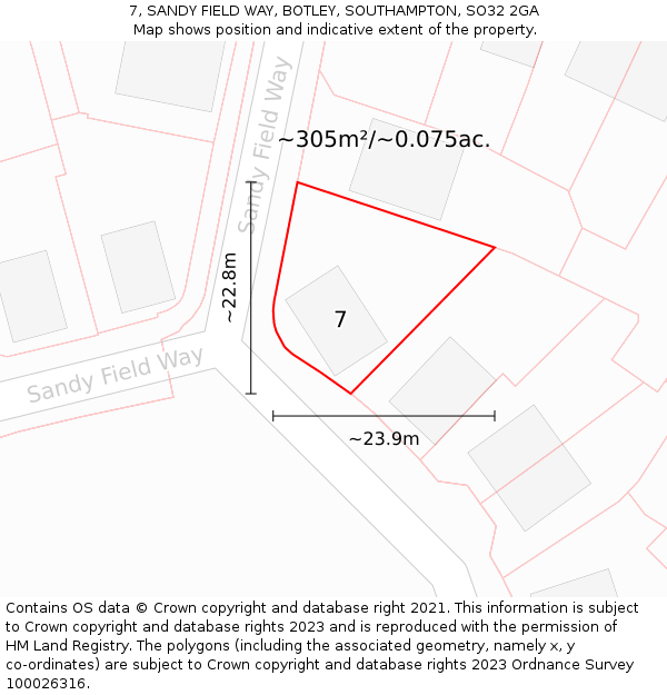 7, SANDY FIELD WAY, BOTLEY, SOUTHAMPTON, SO32 2GA: Plot and title map