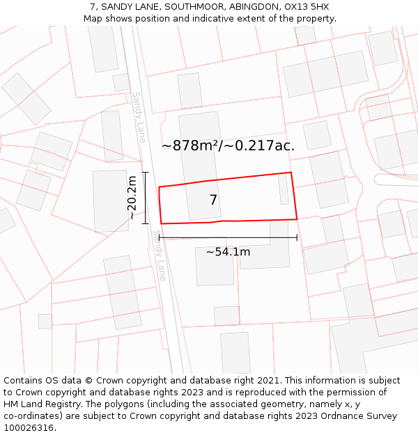 7, SANDY LANE, SOUTHMOOR, ABINGDON, OX13 5HX: Plot and title map