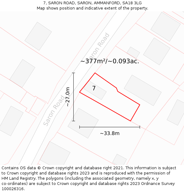 7, SARON ROAD, SARON, AMMANFORD, SA18 3LG: Plot and title map