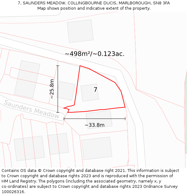 7, SAUNDERS MEADOW, COLLINGBOURNE DUCIS, MARLBOROUGH, SN8 3FA: Plot and title map