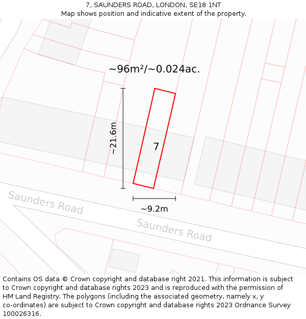 7, SAUNDERS ROAD, LONDON, SE18 1NT: Plot and title map