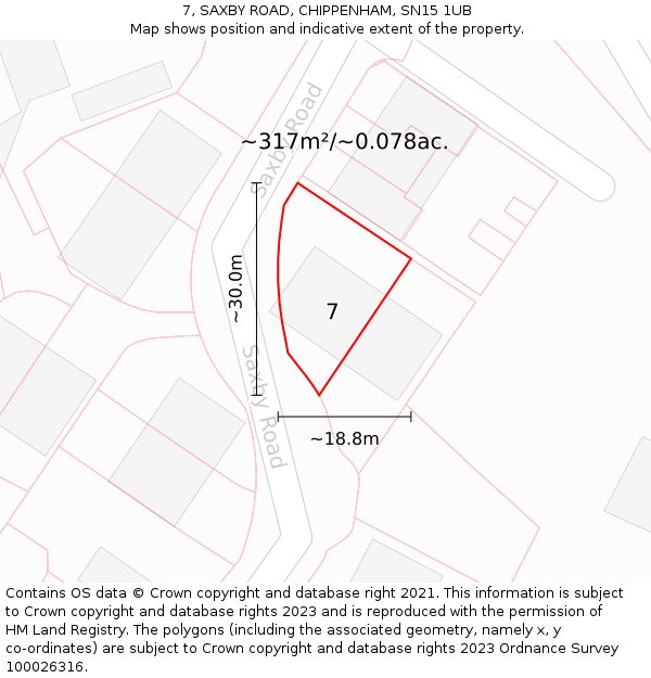 7, SAXBY ROAD, CHIPPENHAM, SN15 1UB: Plot and title map
