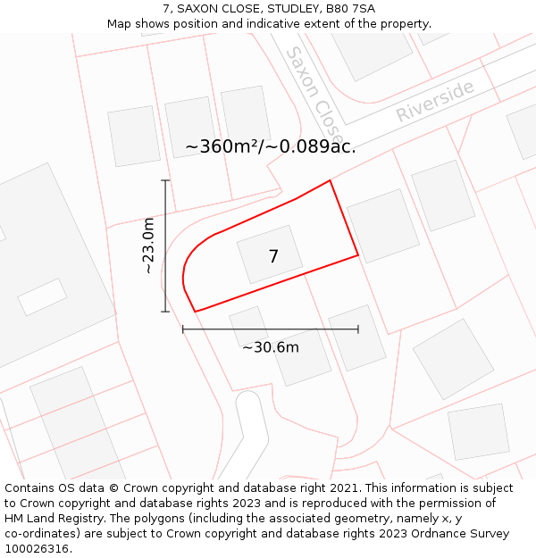 7, SAXON CLOSE, STUDLEY, B80 7SA: Plot and title map