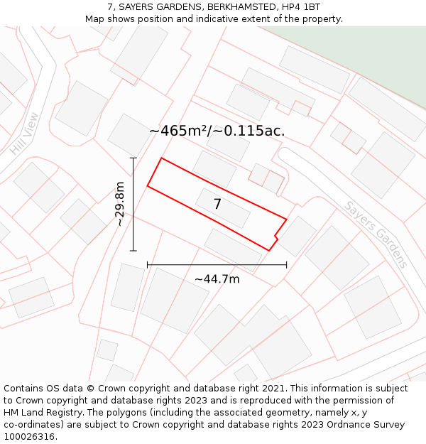 7, SAYERS GARDENS, BERKHAMSTED, HP4 1BT: Plot and title map