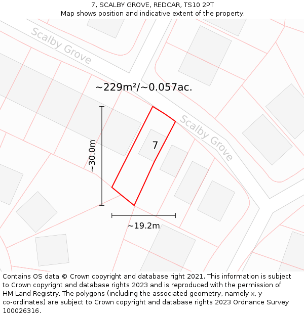 7, SCALBY GROVE, REDCAR, TS10 2PT: Plot and title map