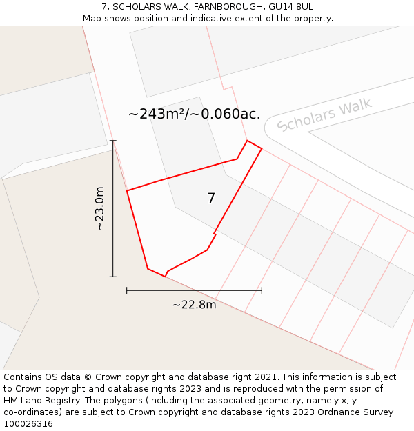 7, SCHOLARS WALK, FARNBOROUGH, GU14 8UL: Plot and title map