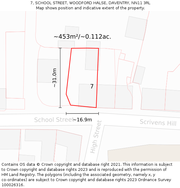7, SCHOOL STREET, WOODFORD HALSE, DAVENTRY, NN11 3RL: Plot and title map