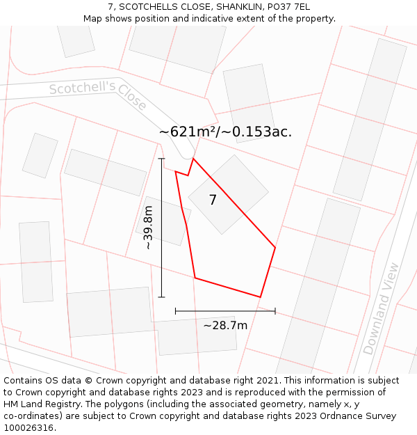 7, SCOTCHELLS CLOSE, SHANKLIN, PO37 7EL: Plot and title map