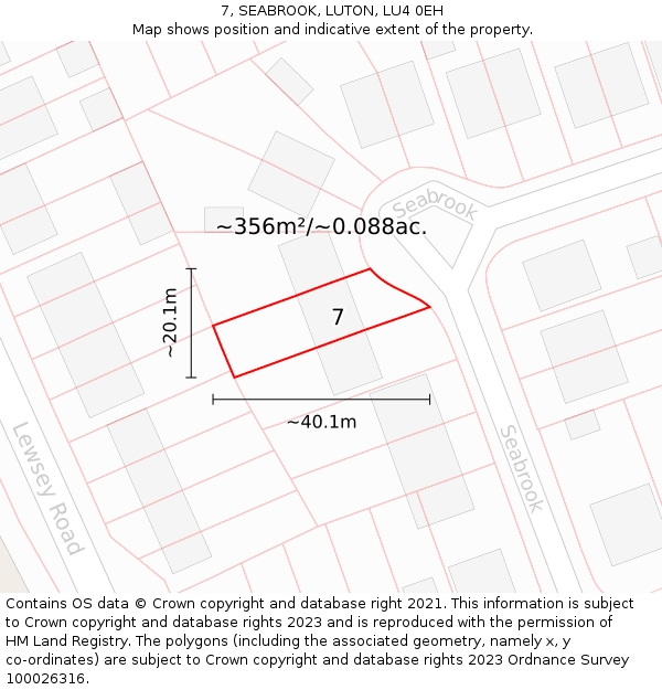 7, SEABROOK, LUTON, LU4 0EH: Plot and title map