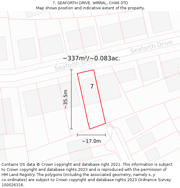 7, SEAFORTH DRIVE, WIRRAL, CH46 0TD: Plot and title map