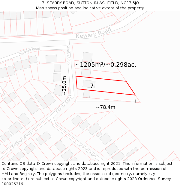 7, SEARBY ROAD, SUTTON-IN-ASHFIELD, NG17 5JQ: Plot and title map
