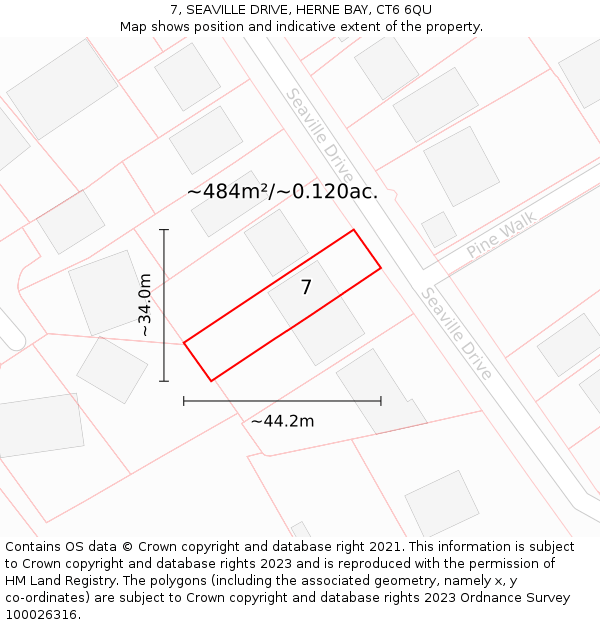 7, SEAVILLE DRIVE, HERNE BAY, CT6 6QU: Plot and title map