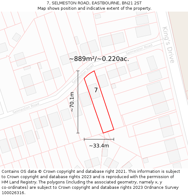 7, SELMESTON ROAD, EASTBOURNE, BN21 2ST: Plot and title map