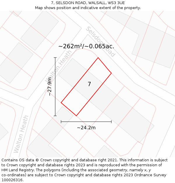 7, SELSDON ROAD, WALSALL, WS3 3UE: Plot and title map