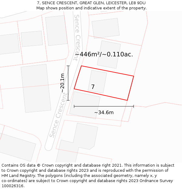 7, SENCE CRESCENT, GREAT GLEN, LEICESTER, LE8 9DU: Plot and title map